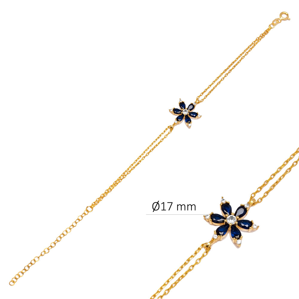 Sapphire CZ Flower Design Wholesale Handmade Silver Bracelet