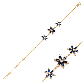 Triple Flower Sapphire CZ Turkish Wholesale Silver Bracelet