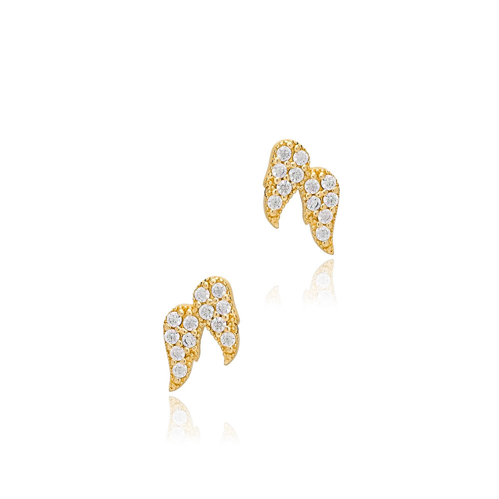 Cute Angel Wings CZ Stone Silver Stud Earrings Jewelry