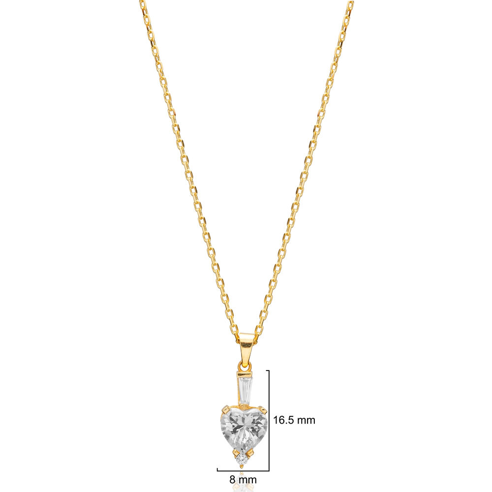 Clear Zircon Stone Heart Design Silver Charm Necklace Pendant
