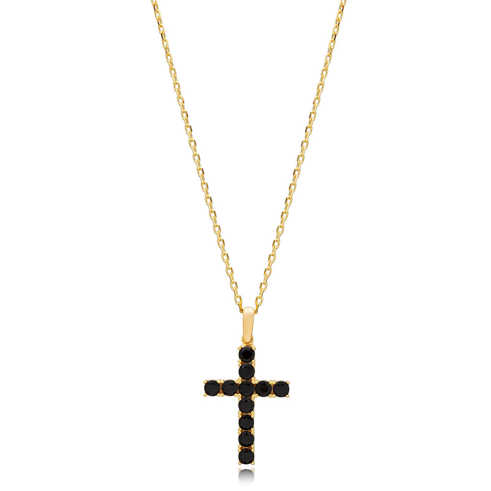 Black Zircon Stone Cross Design Christian Silver Jewelry