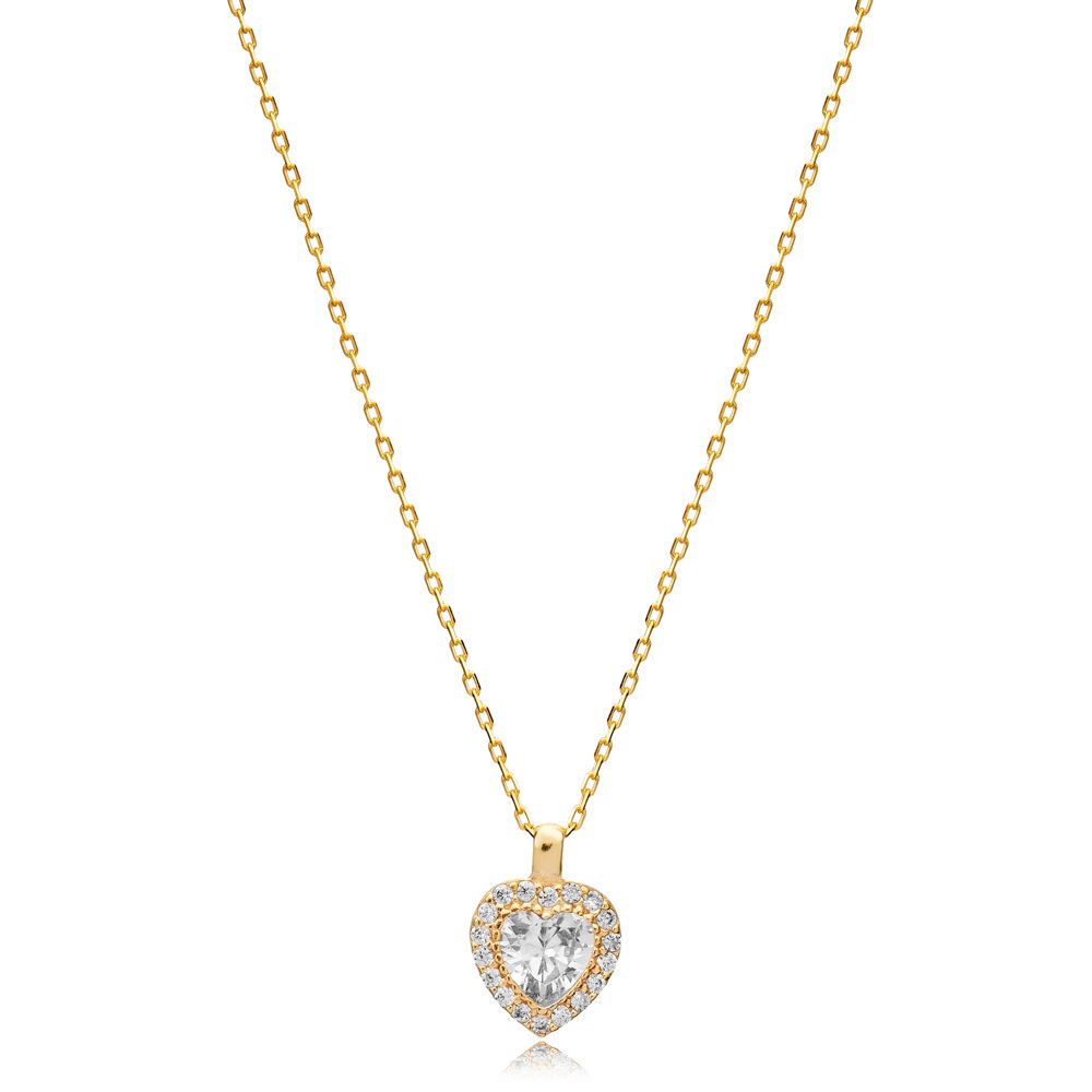 Clear Zircon Heart Pendant Wholesale 925 Silver Necklace