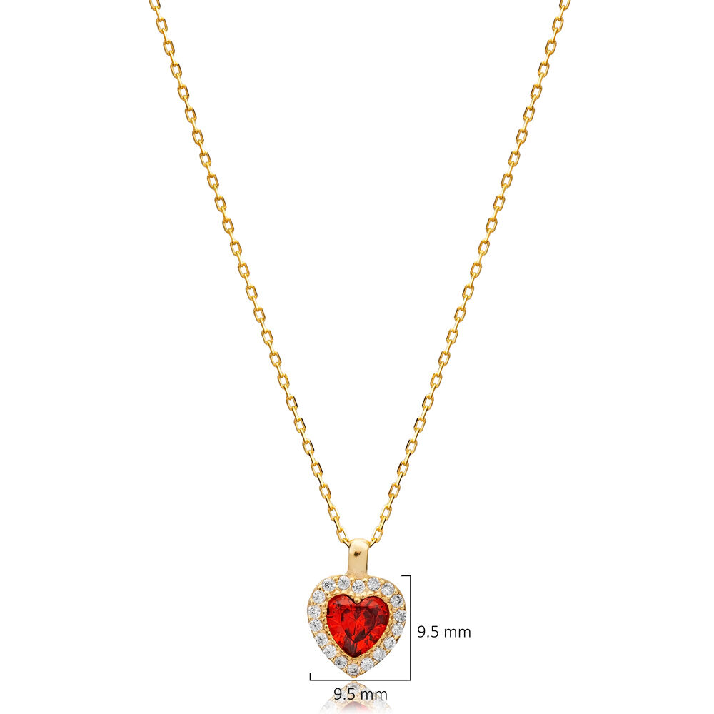 Garnet CZ Heart Charm Turkish Handmade 925 Silver Necklace