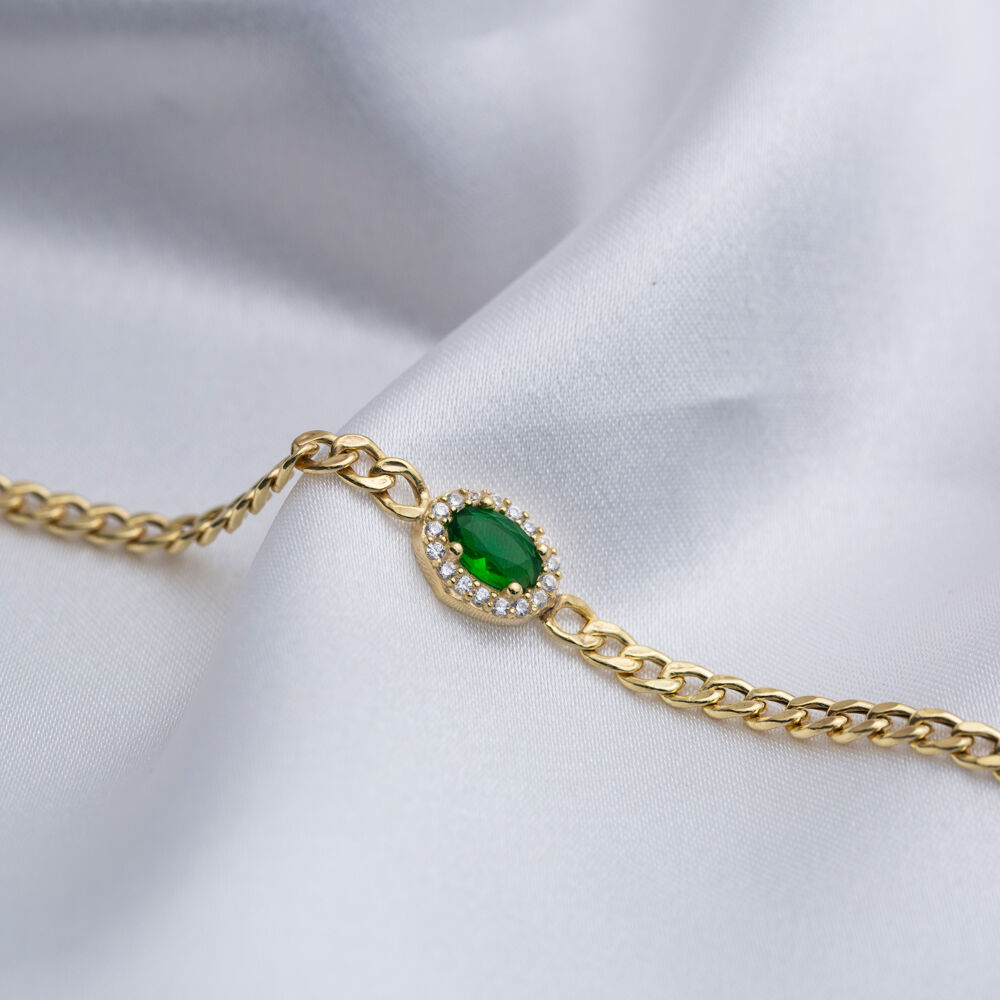 Emerald CZ Oval Wholesale Silver Jewelry Charm Bracelet