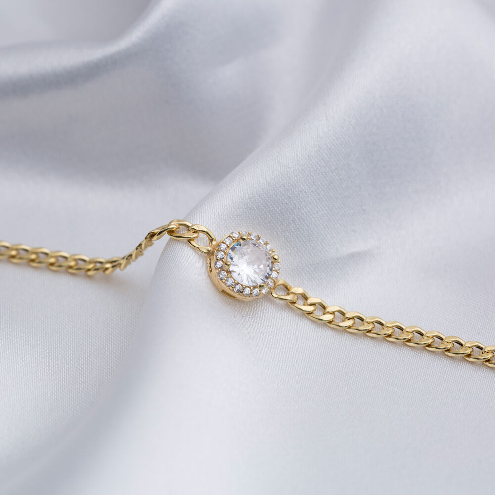 White CZ Round Handcrafted Silver Jewelry Charm Bracelet