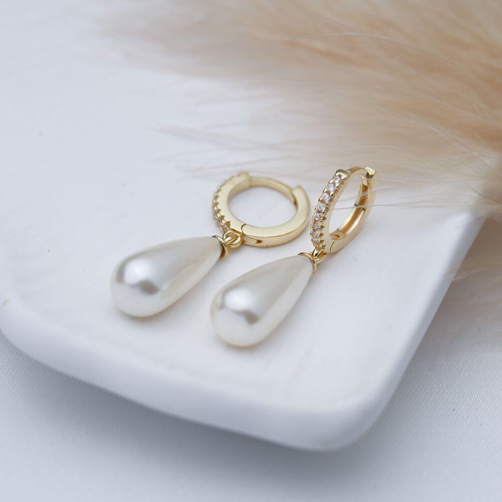 Elegant Pearl Charm Dangle Earrings Turkish Wholesale Handmade 925 Sterling Silver Jewelry