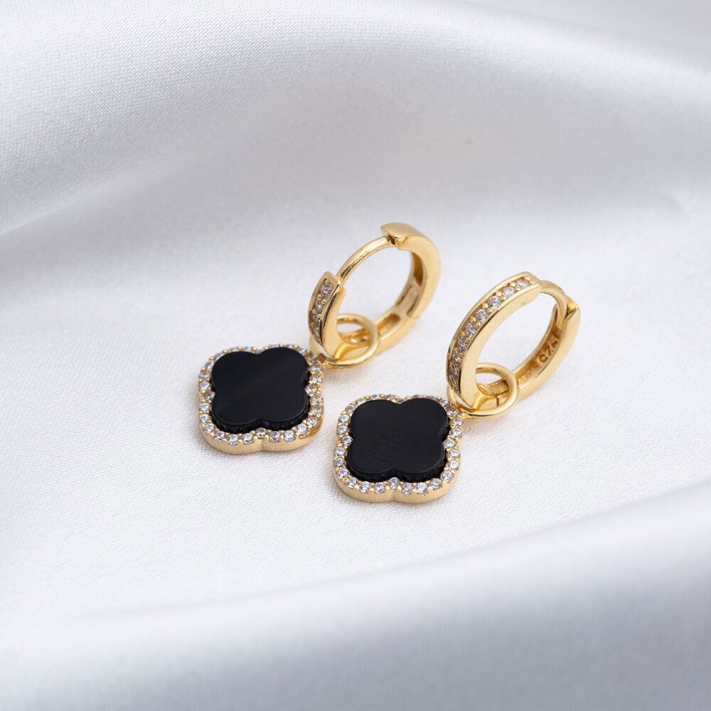 Black Clover Zircon Stone Dangle Earrings 925 Sterling Silver Jewelry