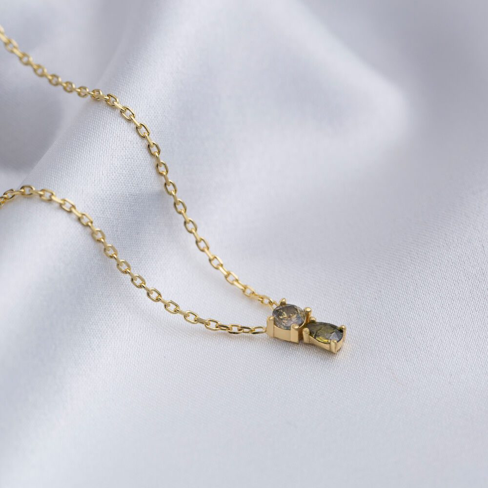 Peridot CZ Stone Minimalist Silver Charm Necklace