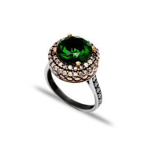 Ottoman Round Emerald CZ Wholesale Authentic Silver Ring