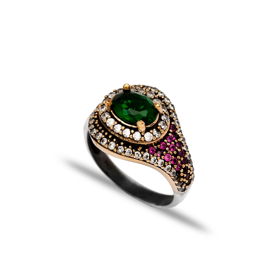 Oval Emerald CZ Ottoman Wholesale Authentic Silver Ring