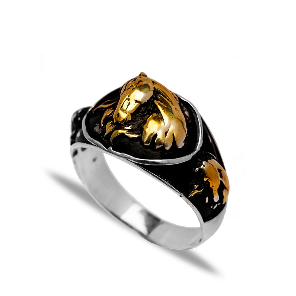 Gold Horse Design Wholesale Oxidized Silver Men Rings