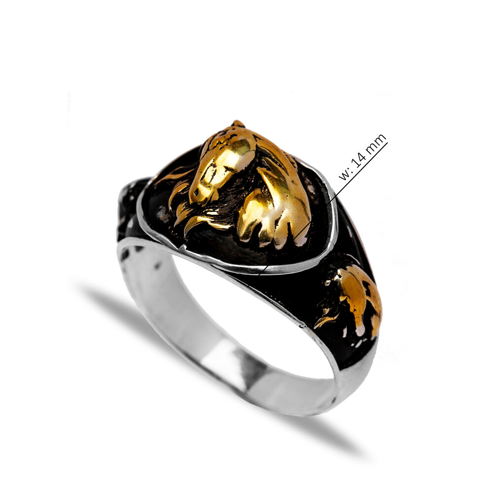 Gold Horse Design Wholesale Oxidized Silver Men Rings