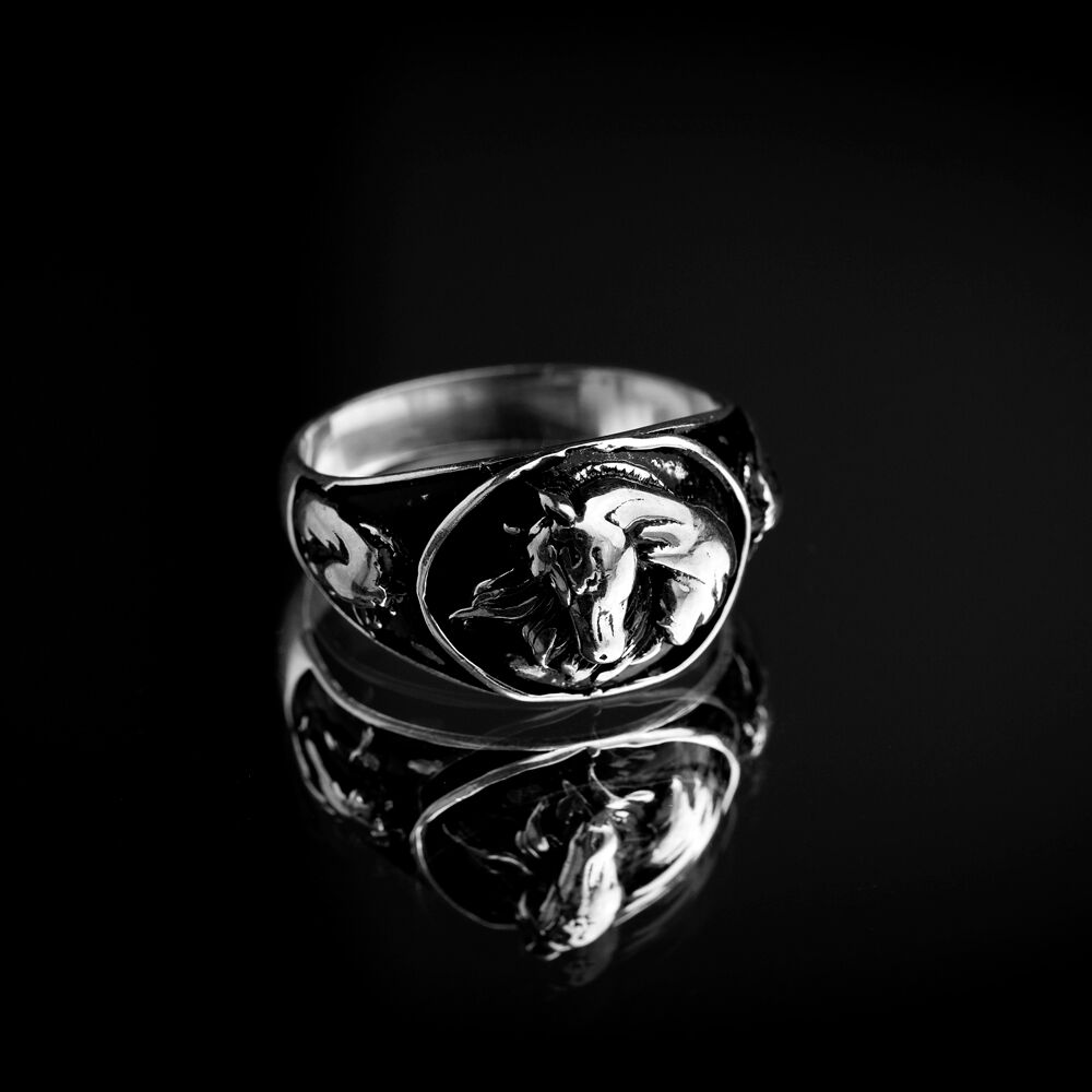 Horse Design Turkish Wholesale Oxidized Silver Men Rings