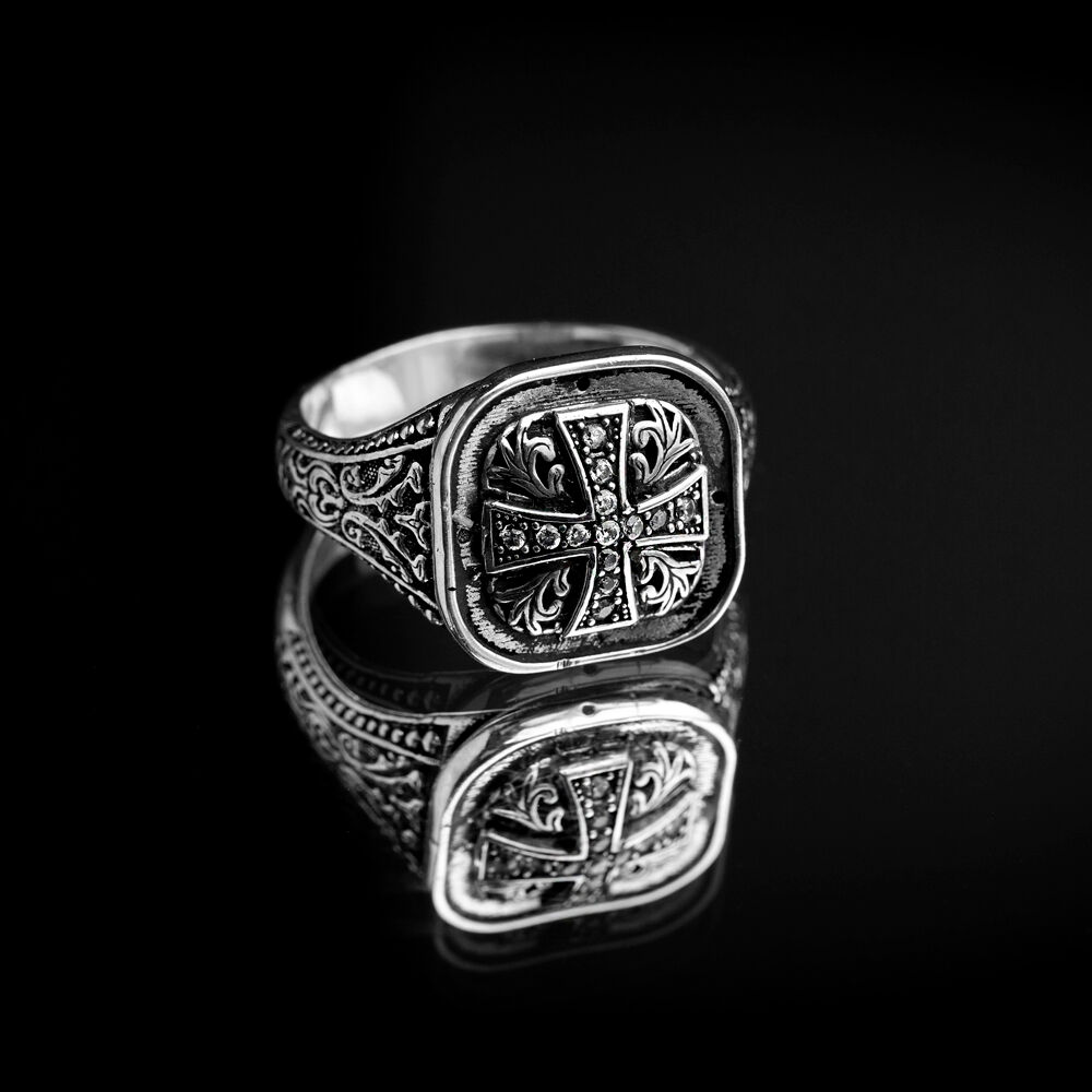 Gold Cross Design Wholesale Oxidized Silver Men Rings