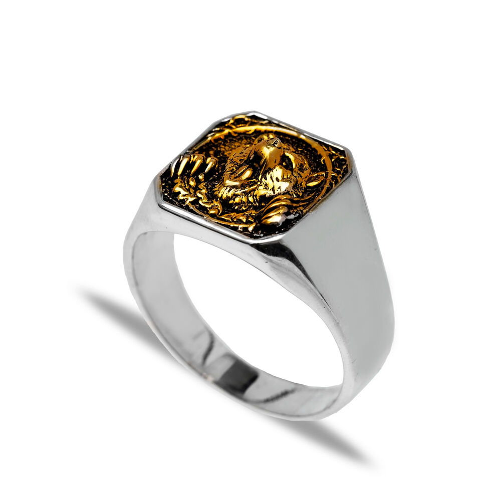 Gold Plated Bear Design Wholesale Silver Men Rings