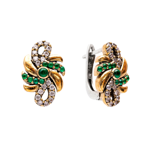 Emerald CZ Stone Authentic Turkish Latch Back Earrings