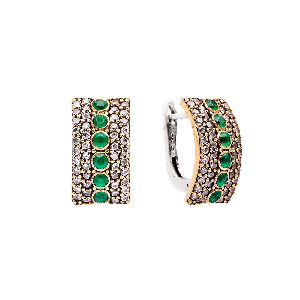 Wholesale Emerald CZ Authentic Turkish Latch Back Earrings