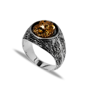 Gold Color Lion Design Wholesale 925 Silver Men Rings