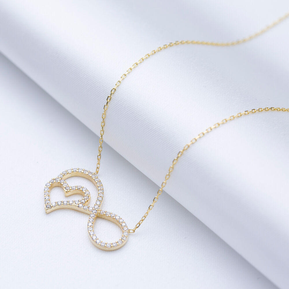 Cz Stone Infinity Heart Design Silver Charm Necklace Pendant