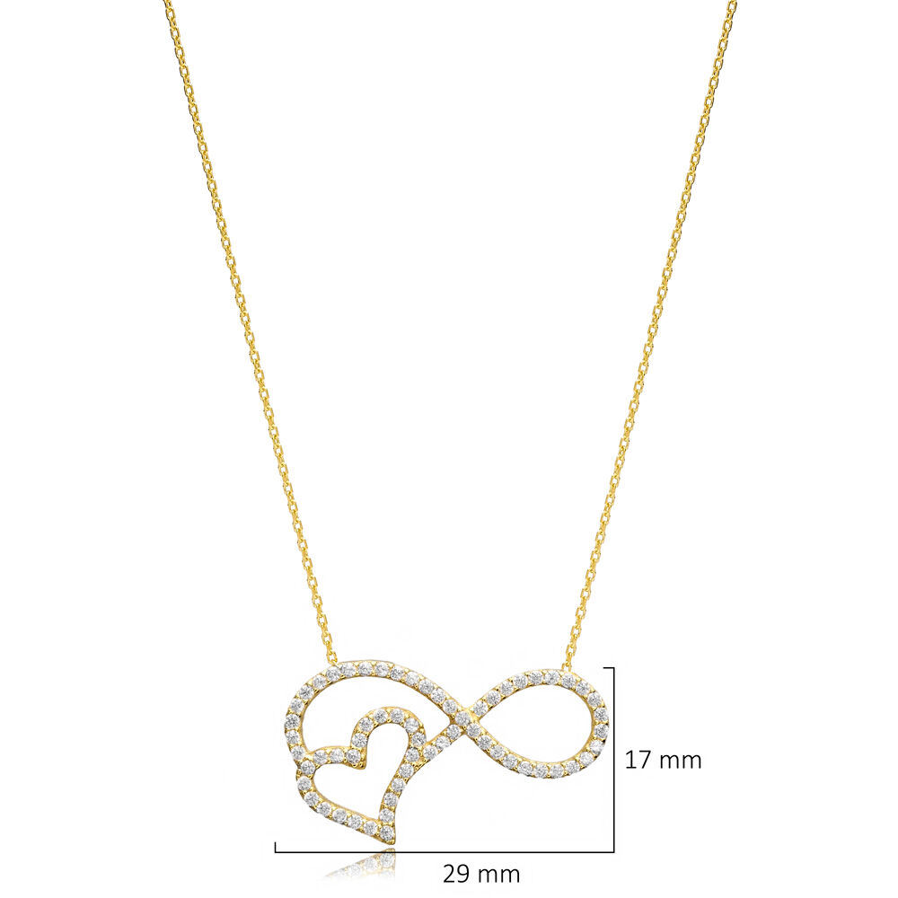 Cz Stone Infinity Heart Design Silver Charm Necklace Pendant