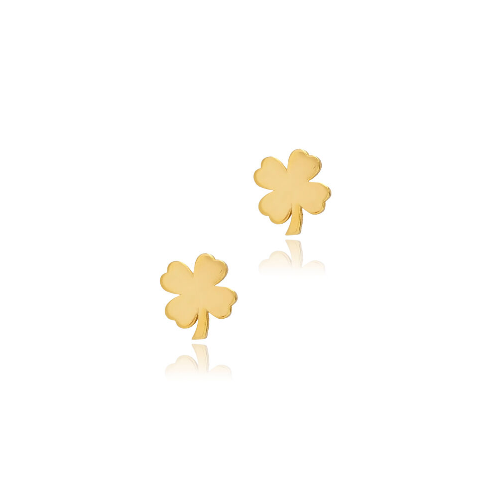 Four Leaf Clover Design Tiny Sterling Silver Stud Earrings
