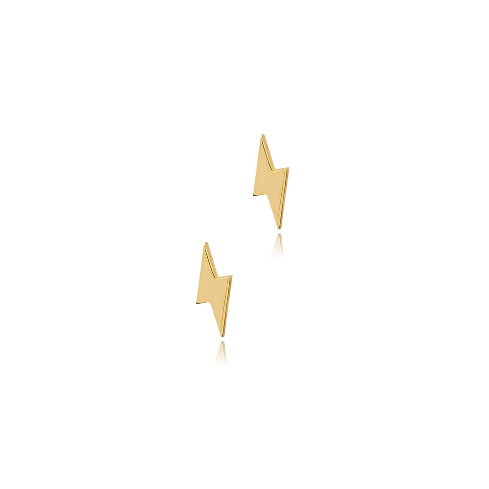 Lightning Bolt Design Tiny Plain 925 Silver Stud Earrings