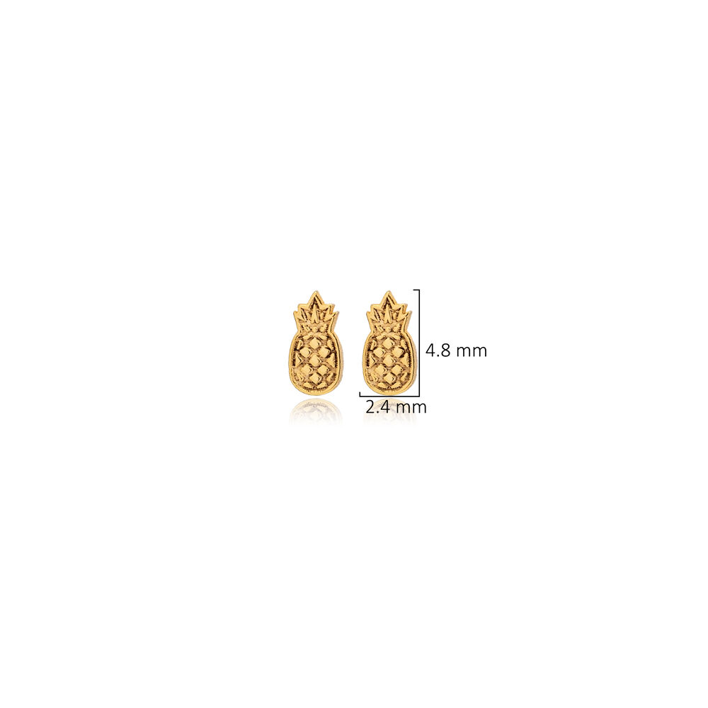 Pineapple Design Tiny Plain 925 Sterling Silver Stud Earrings