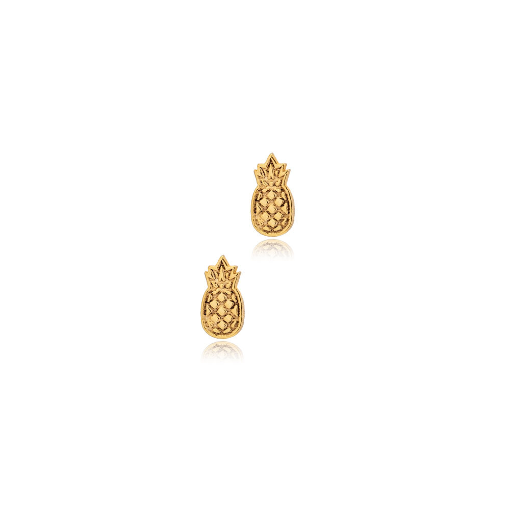Pineapple Design Tiny Plain 925 Sterling Silver Stud Earrings