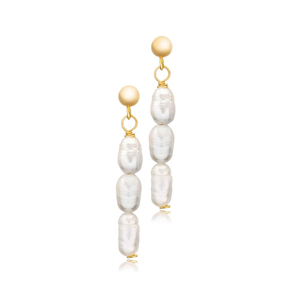 Natural Pearl Design Stud Long Earrings 925 Silver Jewelry