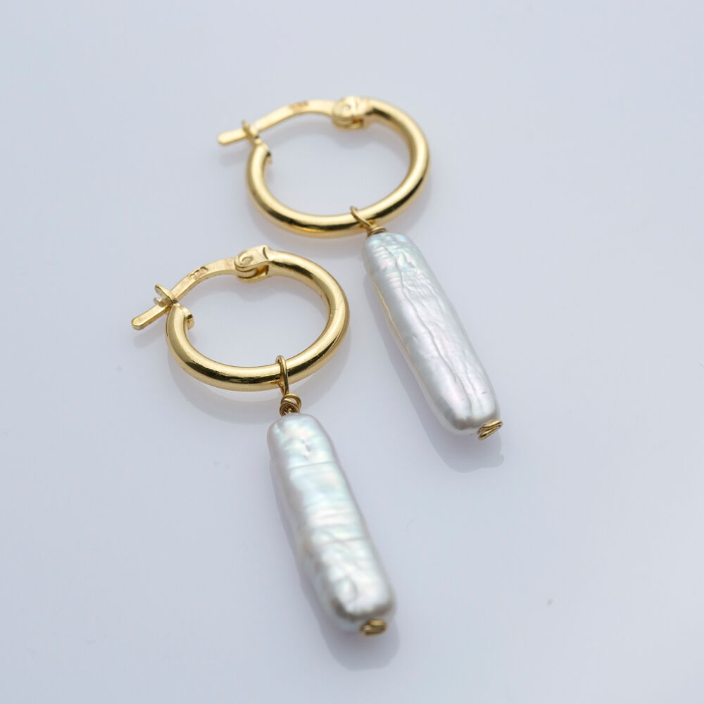 Natural Pearl Design Hoop Dangle Earrings 925 Silver Jewelry