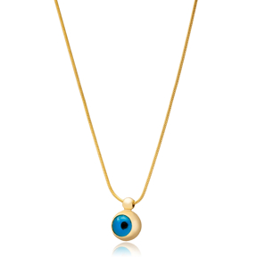 Evil Eye Luck Charm Snake Chain Silver Necklace Pendant