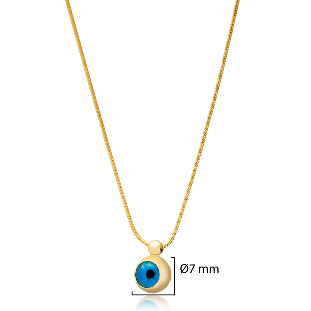Evil Eye Luck Charm Snake Chain Silver Necklace Pendant