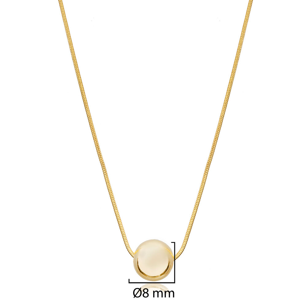 Plain Ball Charm Snake Chain Silver Pendant Necklace