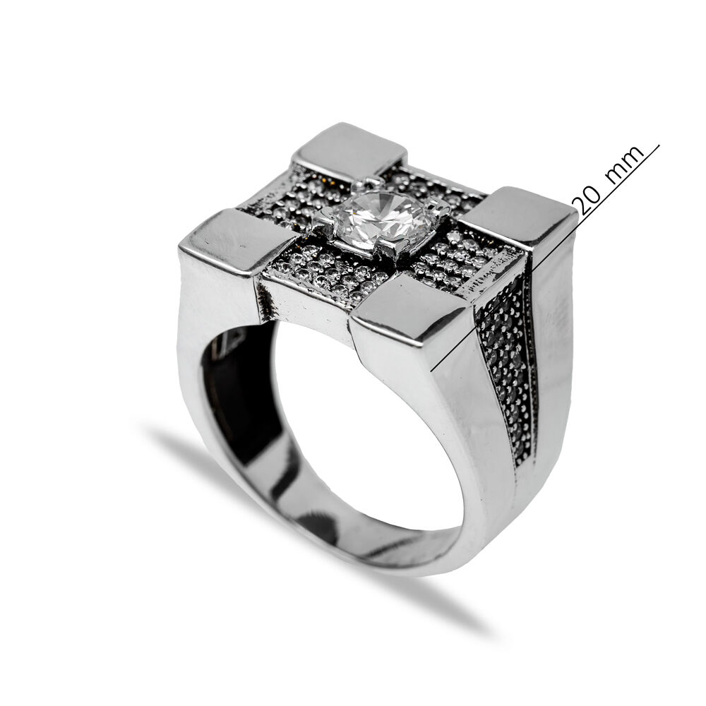 Square Design Handcrafted 925 Silver Jewelry Classic Men Ring