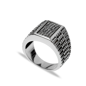 Rectangle Design CZ Stone Silver Men Ring Wholesale Jewelry