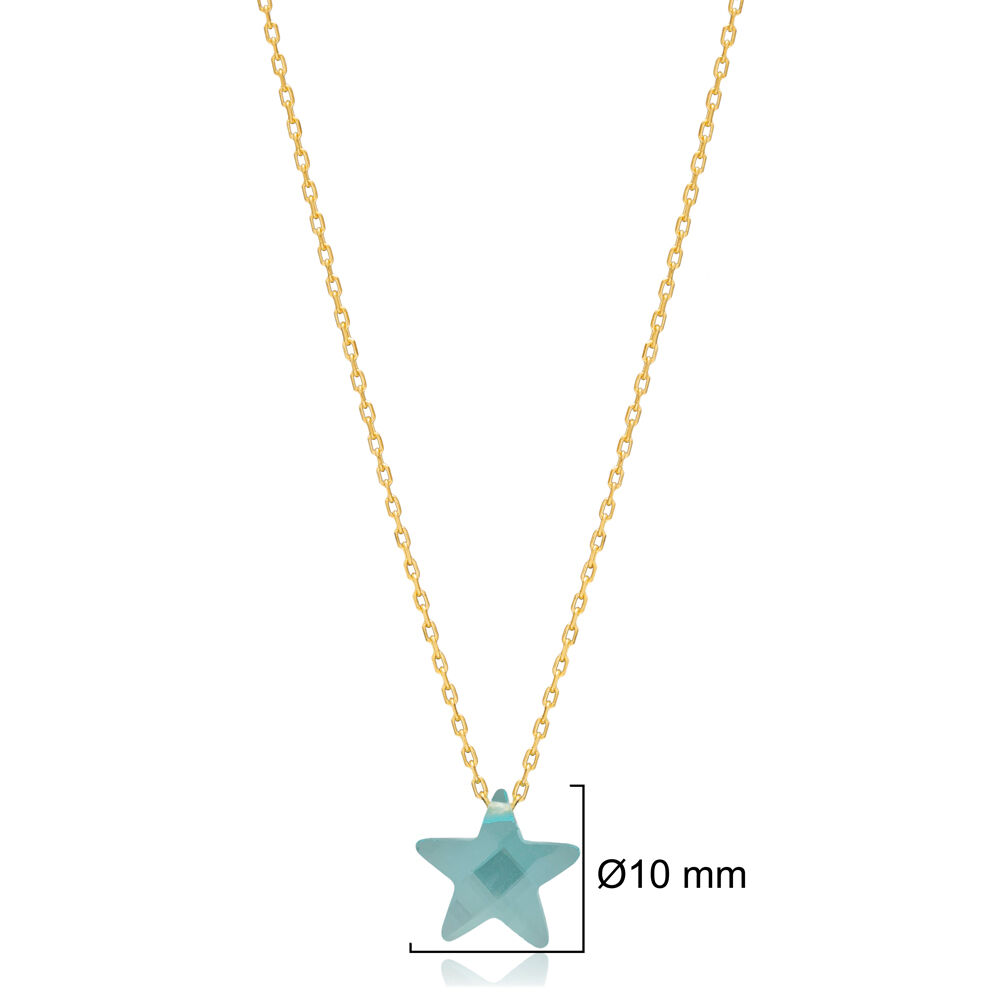Blue Color Starfish Design Silver Charm Necklace Pendant