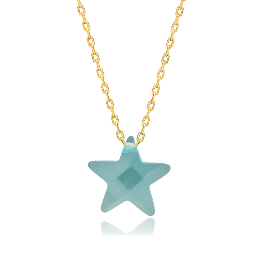 Blue Color Starfish Design Silver Charm Necklace Pendant