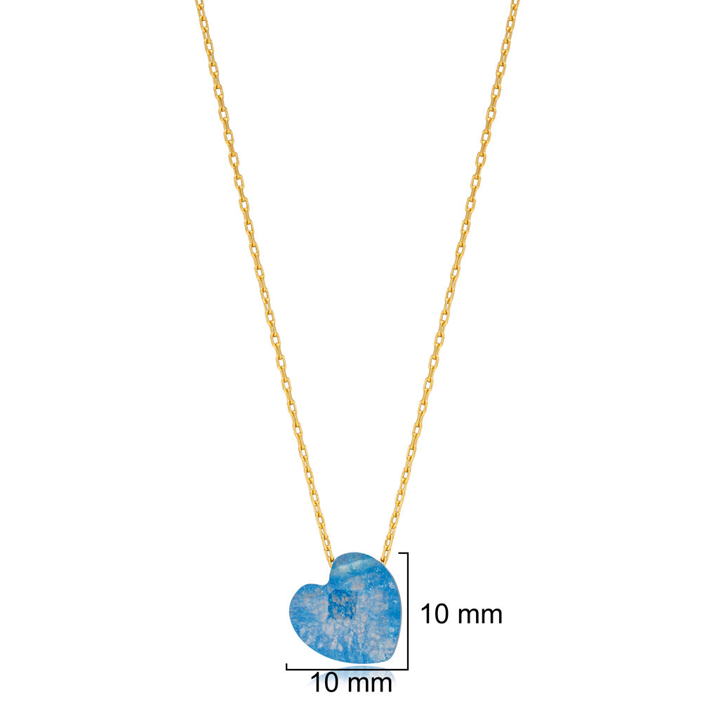Blue Heart Stone Dainty Charm Pendant Silver Necklace