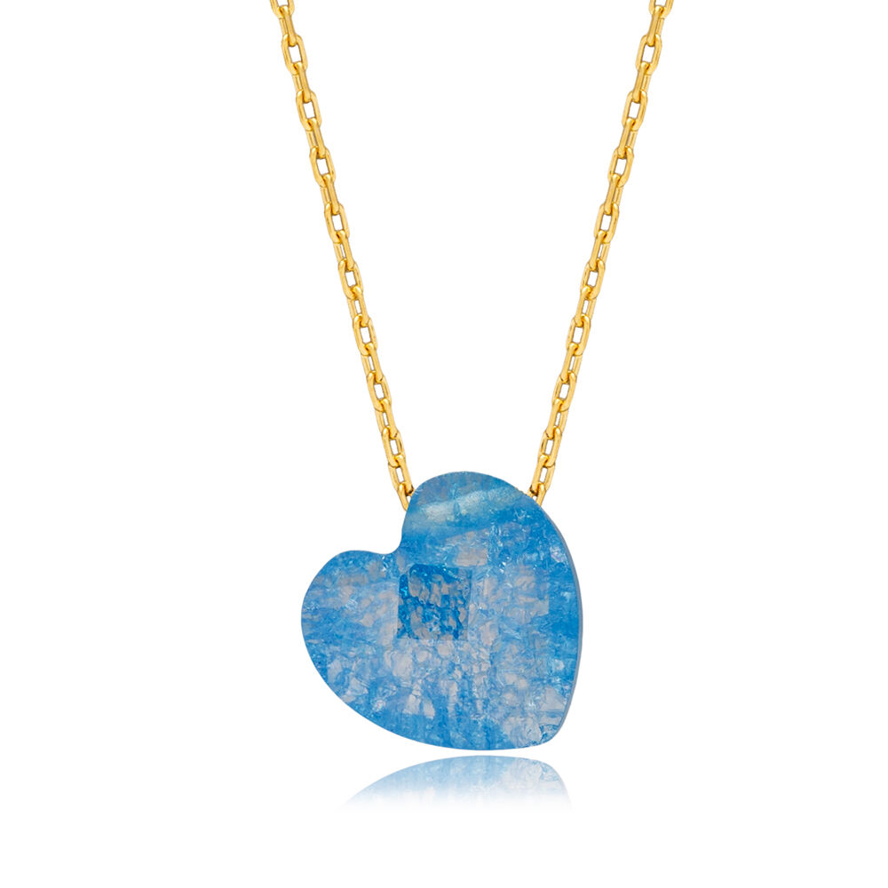 Blue Heart Stone Dainty Charm Pendant Silver Necklace
