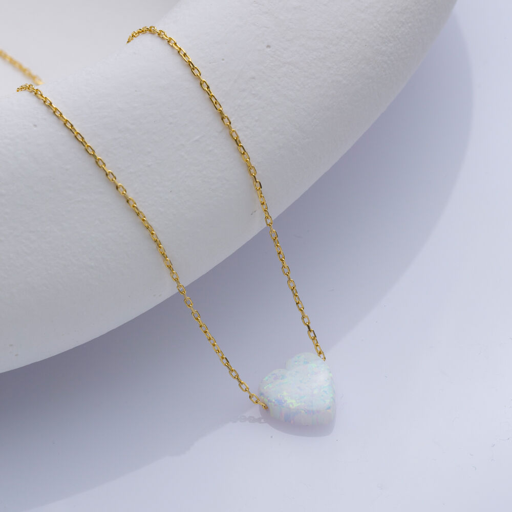 Opal Heart Shape Stone Cut Sterling Silver Necklace Pendant