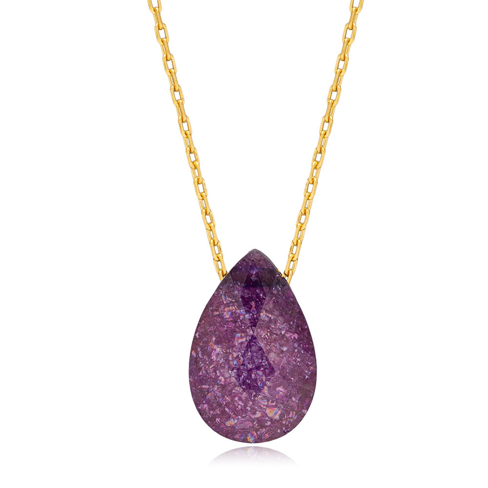 Drop Shape Purple Stone Classic Silver Charm Necklace Pendant