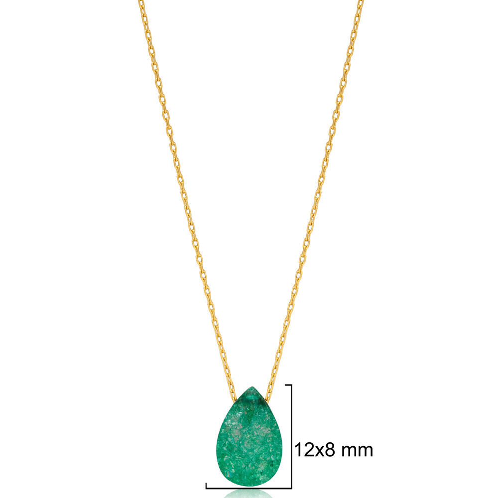 Green Color Drop Pear Shape Silver Pendant Charm Necklace