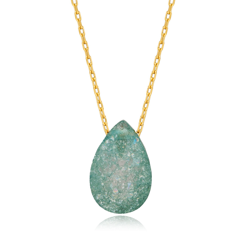 Turquoise Color Drop Pear Shape Silver Pendant Charm Necklace