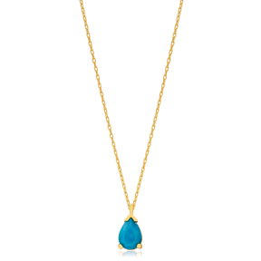 Turquoise CZ Stone Drop Pear Charm Pendant Silver Necklace