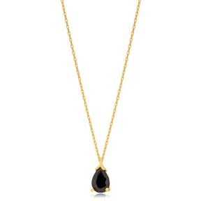 Black CZ Stone Drop Pear Shape Charm 925 Silver Necklace