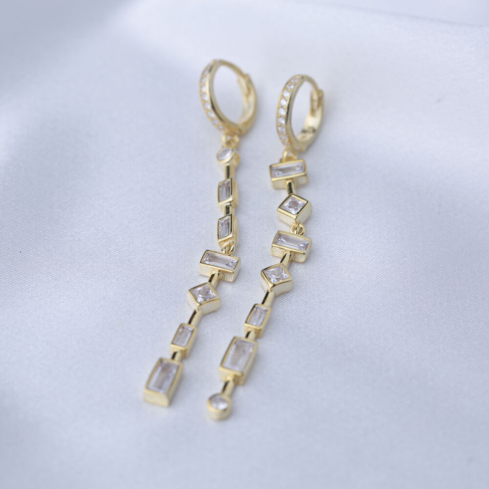 Clear Zircon Stone Silver Long Earrings Dainty Fine Jewelry