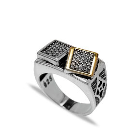 Double Square Design Handcrafted Sterling Silver Men Rings