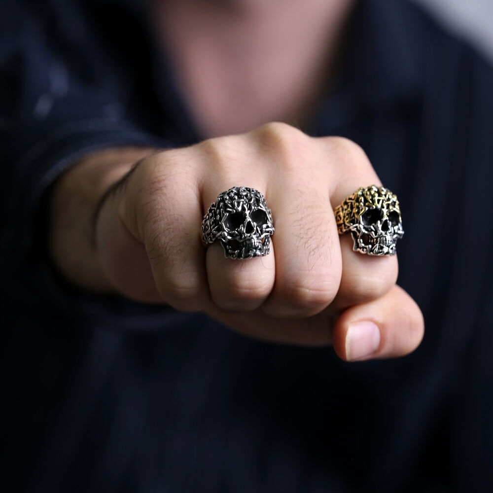 Skull Design Turkish Handmade Men Ring Sterling Silver Jewelry