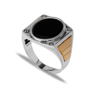 Black Stone Handcrafted Turkish Classic Silver Men Ring