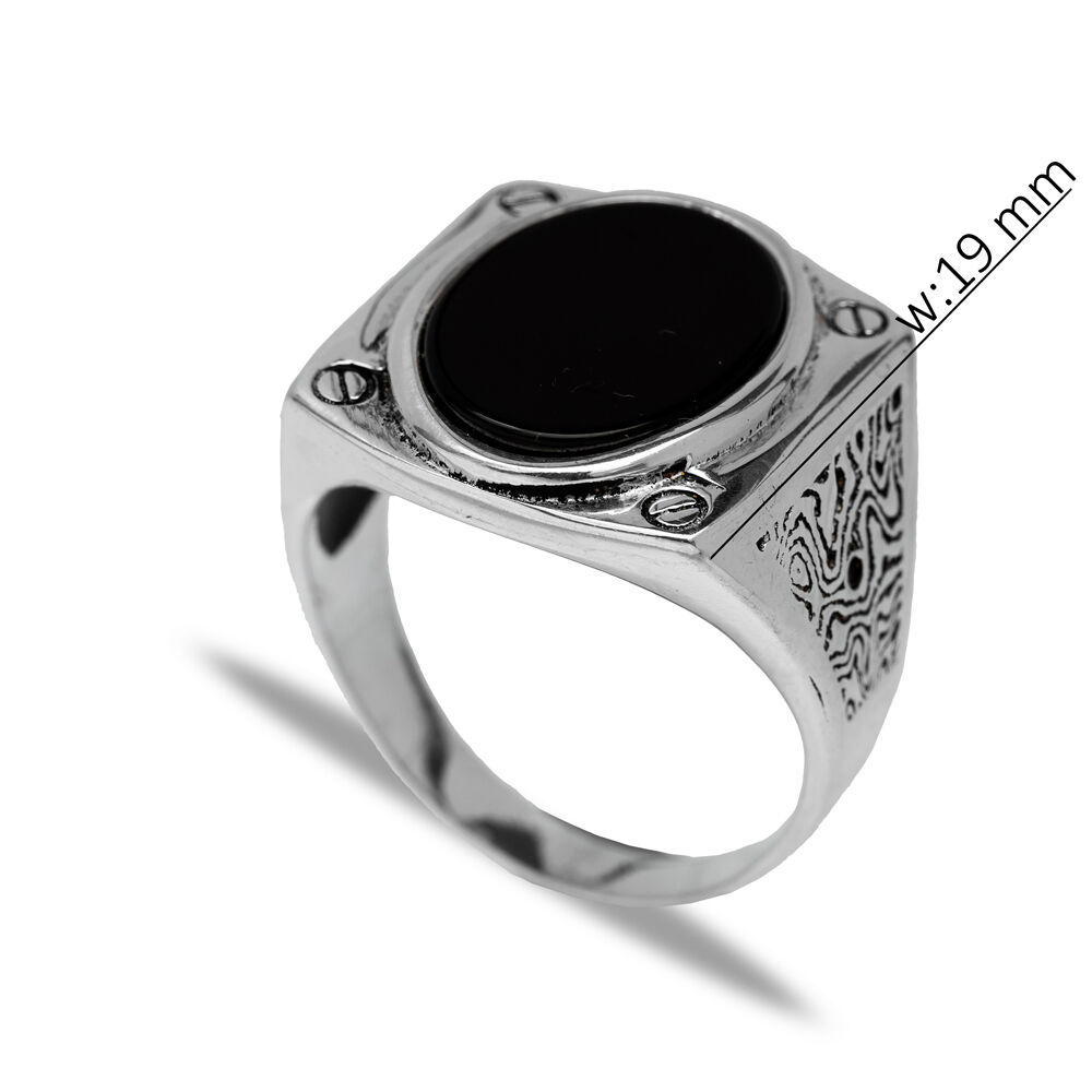 Black Stone Oval Classic Sterling Silver Turkish Men Ring